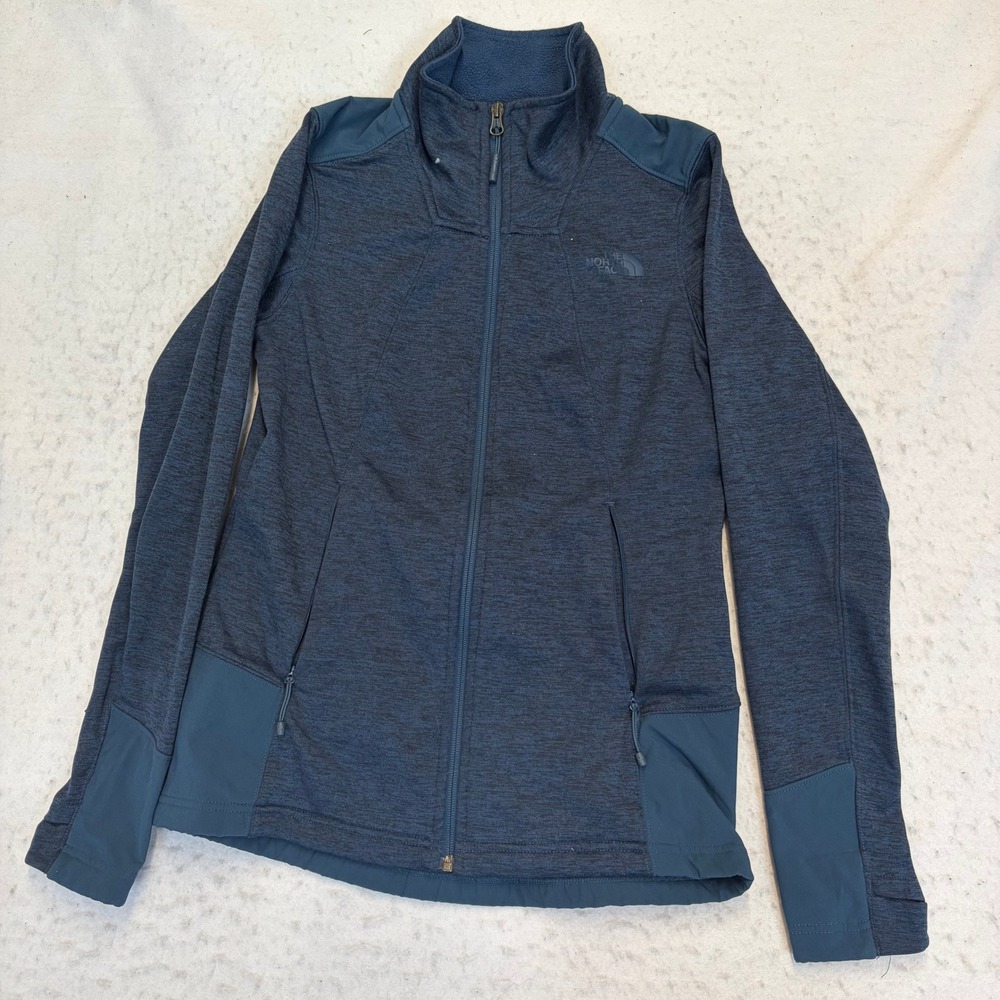 The North Face Full Zip Jacket Womens Small Blue Heathered Fleece Mock Neck